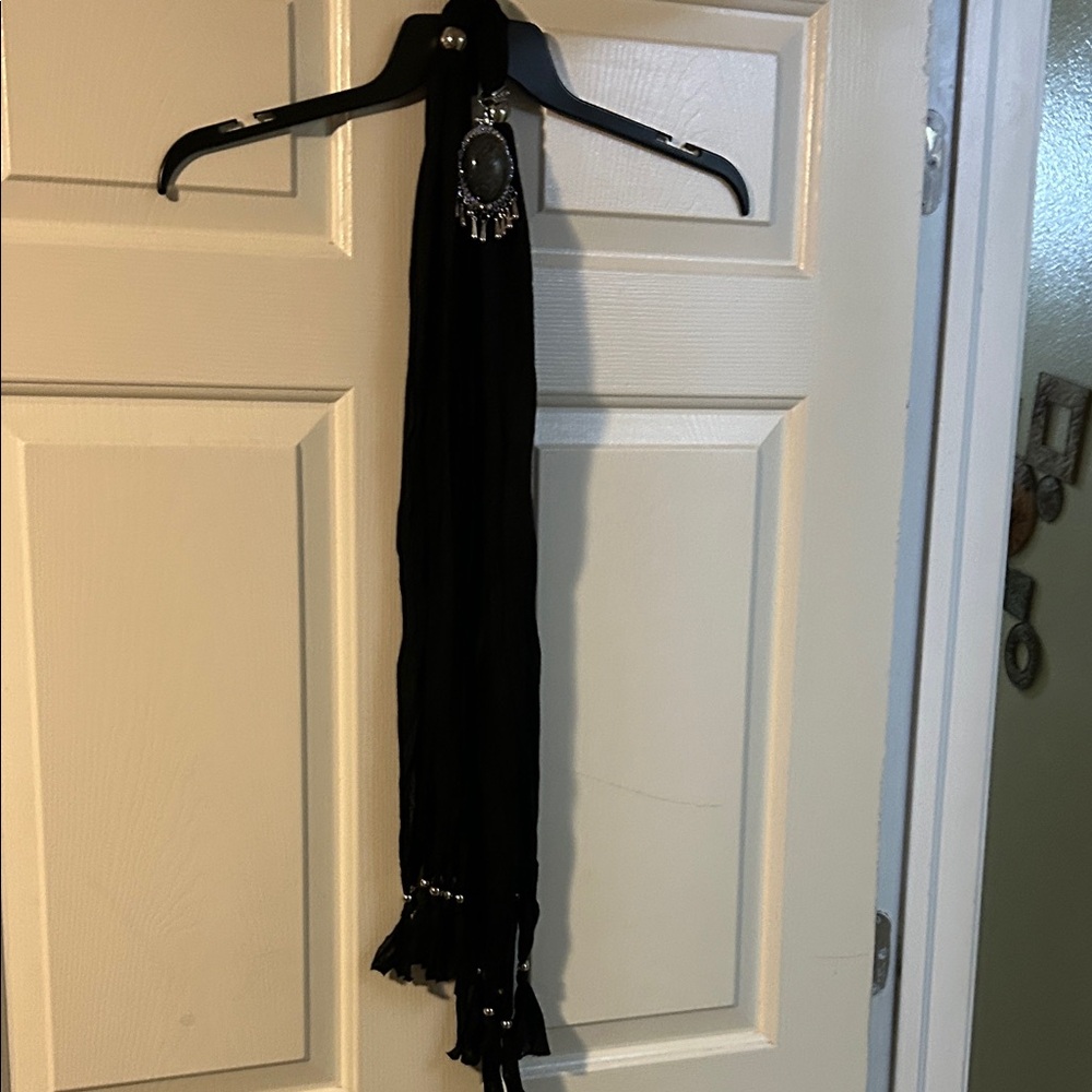 Elegant Black Scarf with Pendant